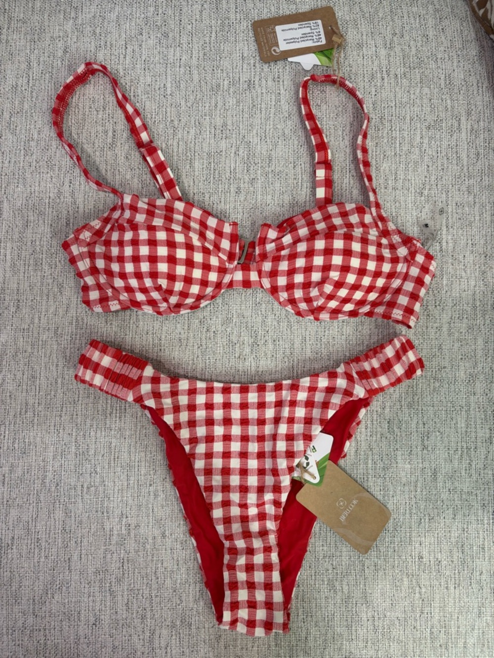Red Gingham Underwire Bikini Top and High-Cut Bottoms - Picture 2 of 8